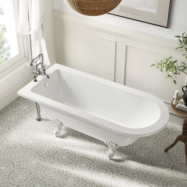 Abingdon 1700mm Single Ended Roll Top Bath - White Ball Feet