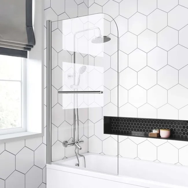 Stafford 1600x700 Round Shower Bath & 6mm Easy Clean Screen with Rail