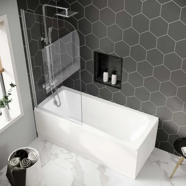 Hereford 1600x700 Square Shower Bath & 6mm Easy Clean Screen
