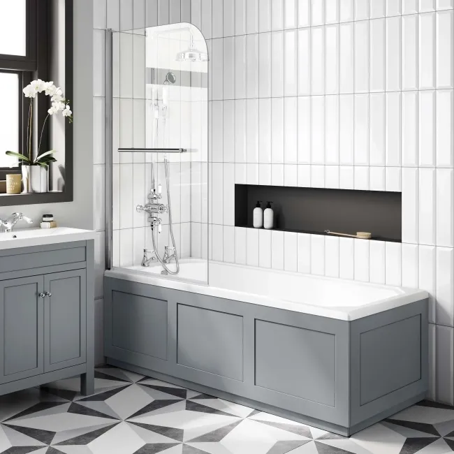 Warwick 1700x750 Traditional Shower Bath & 6mm Easy Clean Screen with Rail