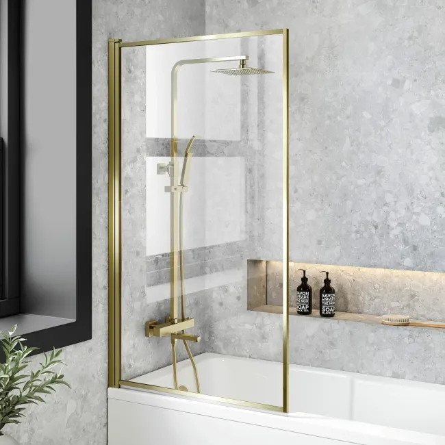 Dover 1700x750 Keyhole Shower Bath & 6mm Easy Clean Brushed Brass Framed Bath Screen