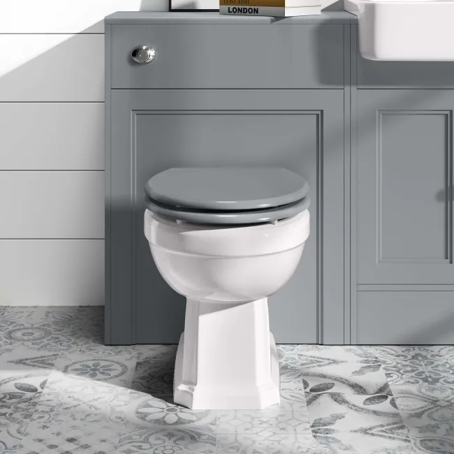 Hudson Traditional Back To Wall Toilet With Dove Grey Wooden Seat