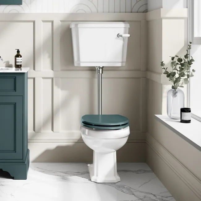 Hudson Traditional Toilet With Low-Level Cistern and Midnight Green Wooden Seat