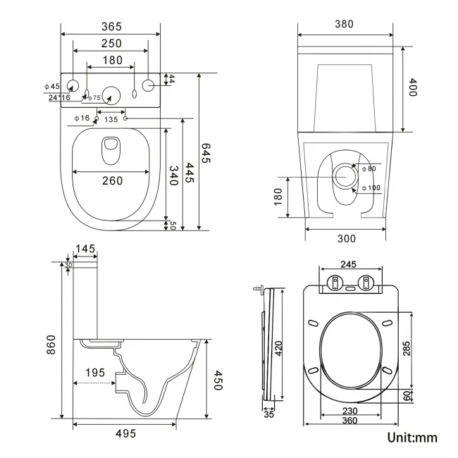 Boston Rimless Comfort Height Close Coupled Toilet With Premium Soft Close Slim Seat