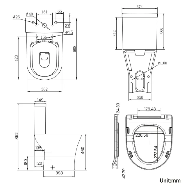 Orlando Rimless Comfort Height Close Coupled Toilet With Soft Close Slim Seat