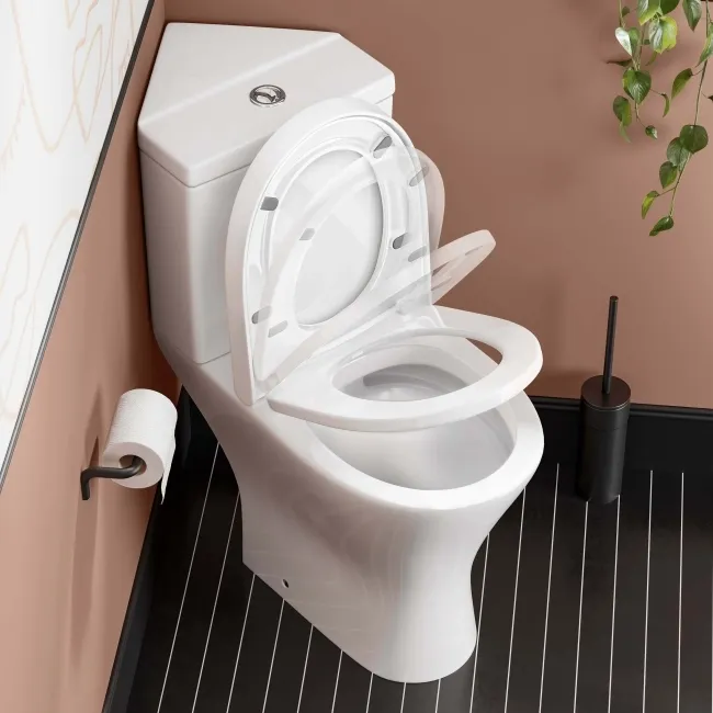 Orlando Rimless Comfort Height Close Coupled Corner Toilet With Soft Close Seat