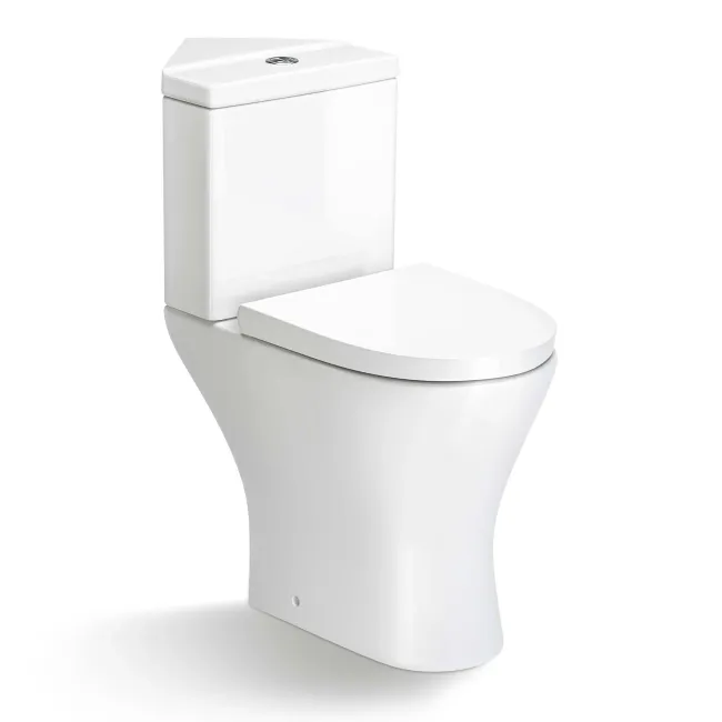 Orlando Rimless Comfort Height Close Coupled Corner Toilet With Soft Close Seat