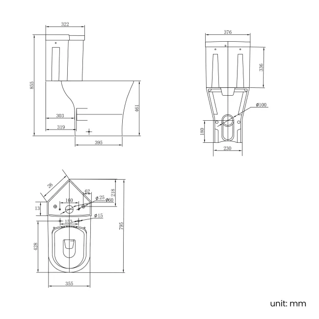 Orlando Rimless Comfort Height Close Coupled Corner Toilet With Soft Close Seat