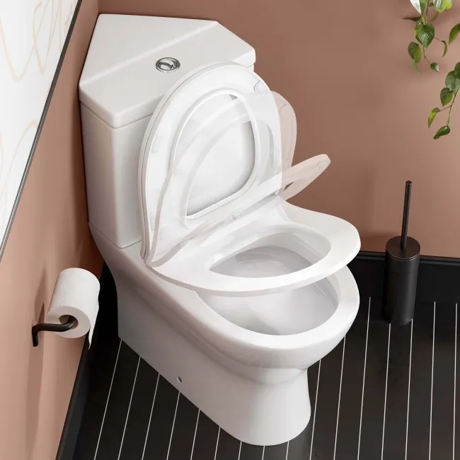 Orlando Rimless Fully Back to Wall Close Coupled Corner Toilet With Soft Close Slim Seat