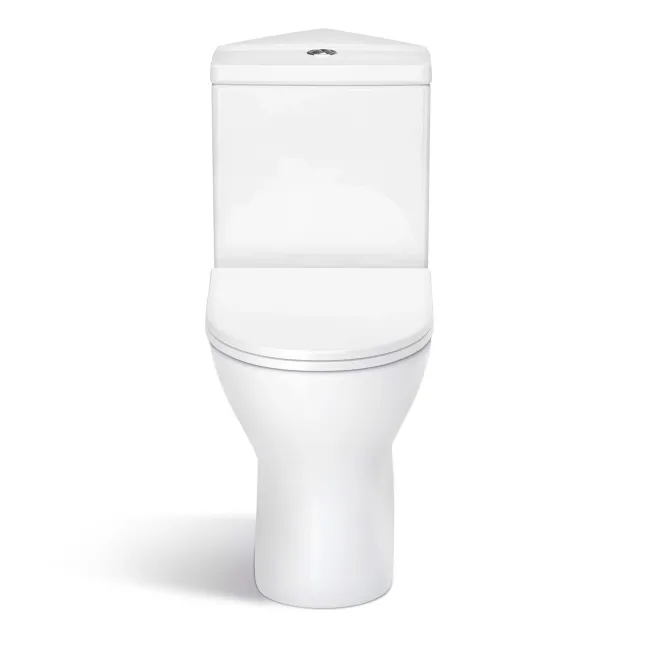 Orlando Rimless Fully Back to Wall Close Coupled Corner Toilet With Soft Close Slim Seat