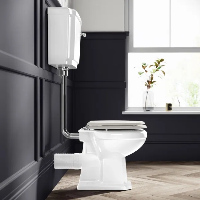 Hudson Traditional Toilet With Low-Level Cistern and Cotton White Wooden Seat