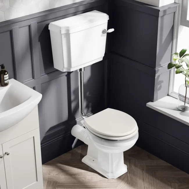 Hudson Traditional Toilet With Low-Level Cistern and Cotton White Wooden Seat