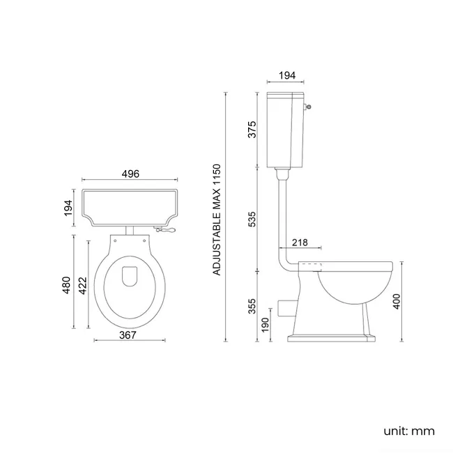 Hudson Traditional Toilet With Low-Level Cistern and Cotton White Wooden Seat
