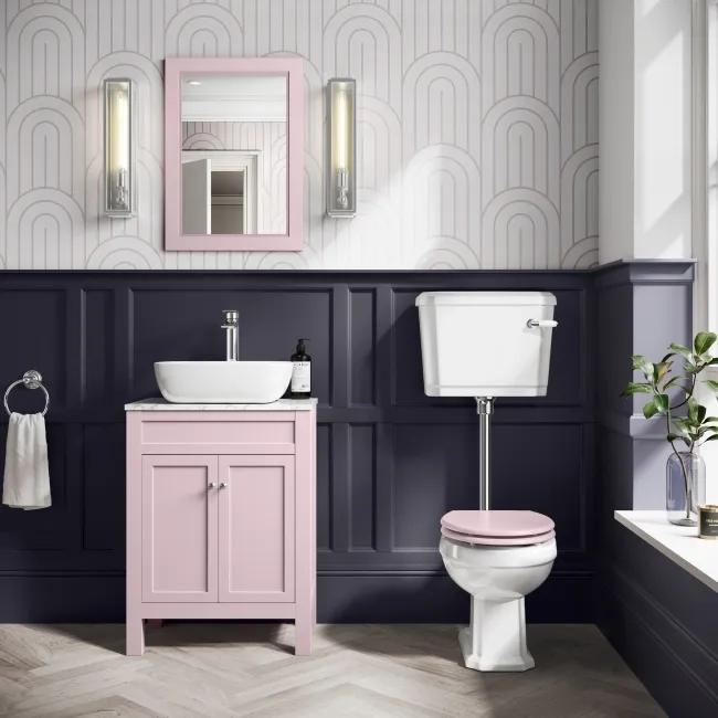 Hudson Traditional Toilet With Low-Level Cistern and Cashmere Pink Wooden Seat