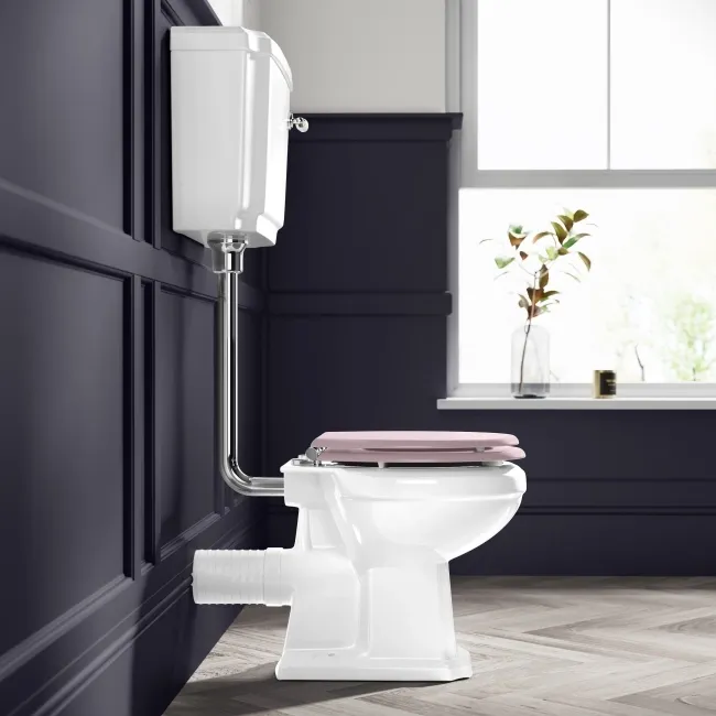 Hudson Traditional Toilet With Low-Level Cistern and Cashmere Pink Wooden Seat