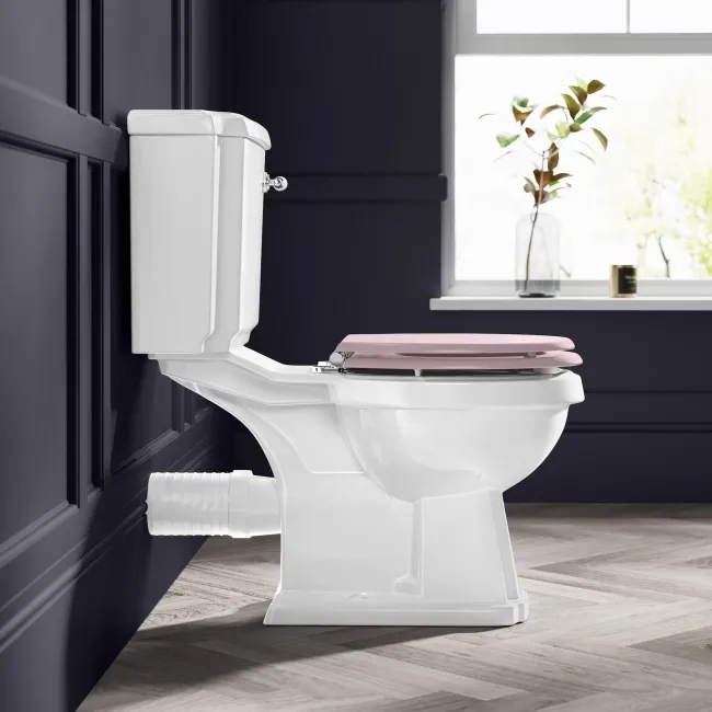 Hudson Traditional Close Coupled Toilet With Cashmere Pink Wooden Seat