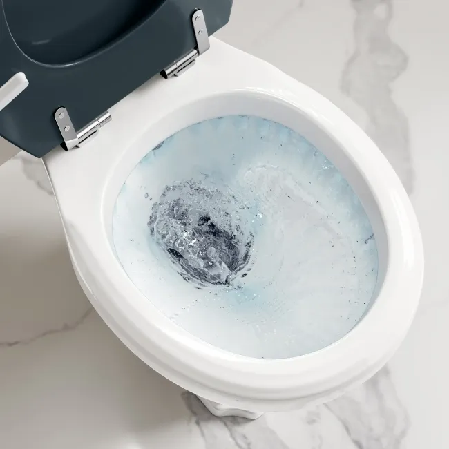 Hudson Traditional Low-Level Toilet With Inky Blue Seat & Pedestal Basin - Double Tap Hole