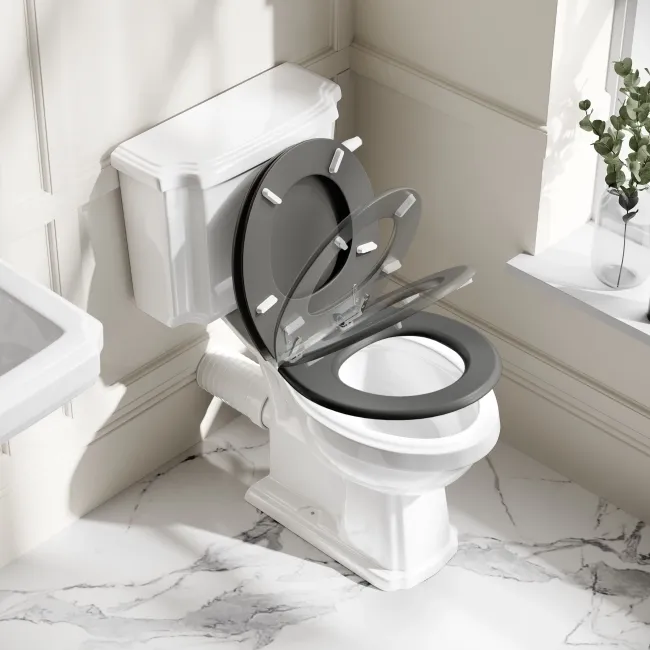Hudson Traditional Close Coupled Toilet With Graphite Grey Seat & Pedestal Basin - Single Tap Hole