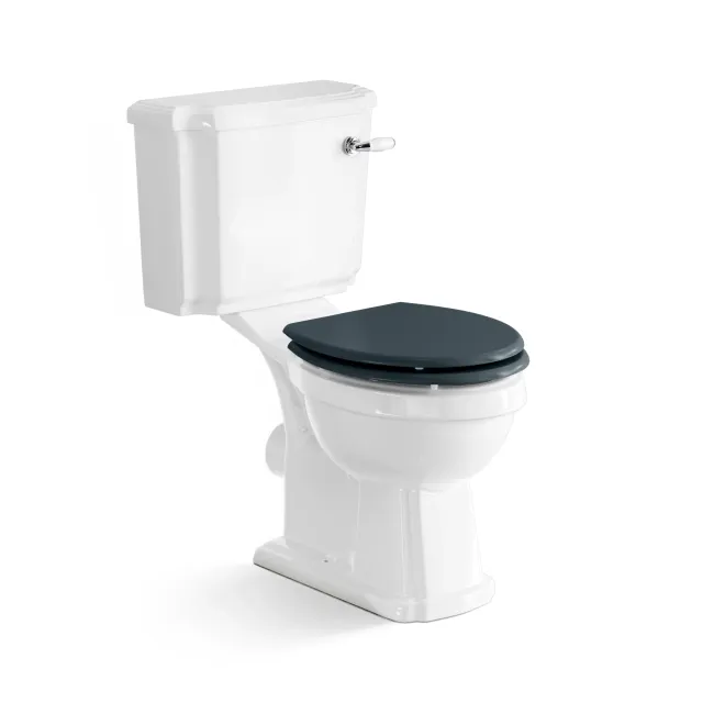 Hudson Traditional Toilet With Inky Blue Seat & Pedestal Basin Set - Double Tap Hole