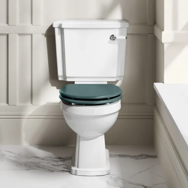 Hudson Traditional Close Coupled Toilet With Midnight Green Seat & Pedestal Basin - Single Tap Hole