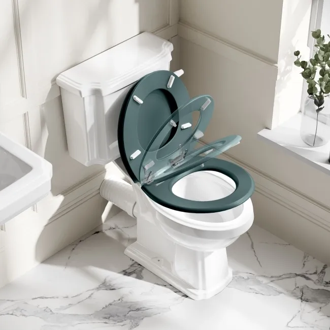 Hudson Traditional Close Coupled Toilet With Midnight Green Seat & Pedestal Basin - Single Tap Hole