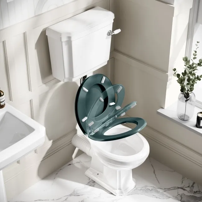 Hudson Traditional Low-Level Toilet With Midnight Green Seat & Pedestal Basin - Single Tap Hole