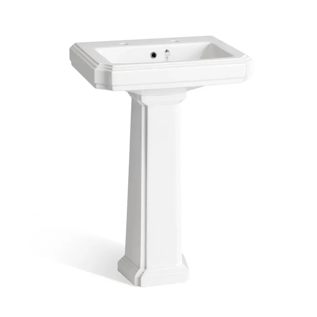 Hudson Traditional Low-Level Toilet With Midnight Green Seat & Pedestal Basin - Double Tap Hole
