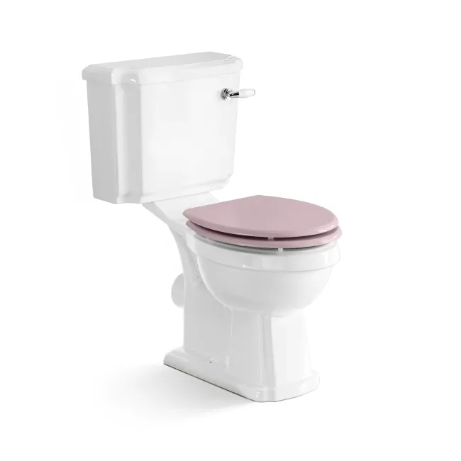 Hudson Traditional Close Coupled Toilet With Cashmere Pink Seat & Pedestal Basin - Single Tap Hole