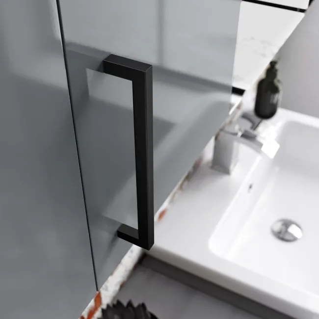 Harper Stone Grey Wall Hung Cabinet 600x300mm - Black Accents