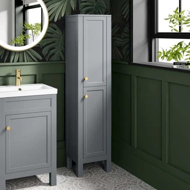 Bermuda Dove Grey Floor Standing Tall Cabinet 1500x350mm - Brushed Brass Accents