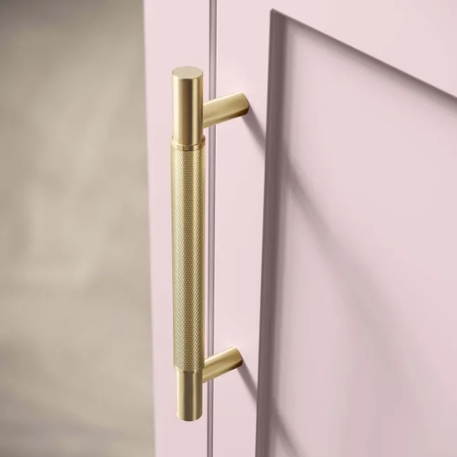 Bermuda Cashmere Pink Floor Standing Tall Cabinet 1500x350mm - Brass Knurled Handles