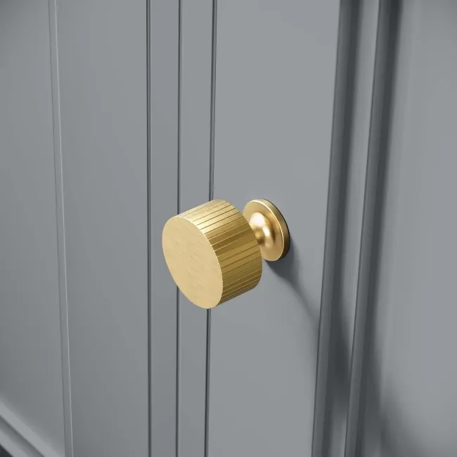 Dove Grey Wall Hung Cabinet 700x300mm - Brushed Brass Accents