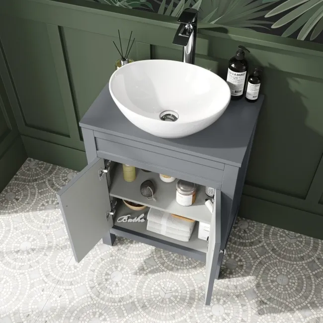Bermuda Dove Grey Vanity With Oval Counter Top Basin 600mm