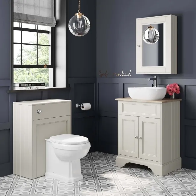 Lucia Chalk White Vanity With Oak Effect Top & Curved Counter Top Basin 640mm