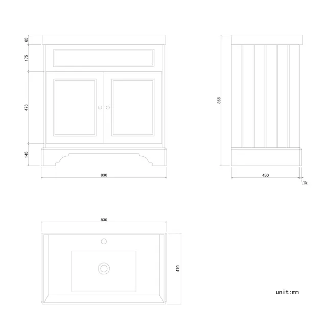 Lucia Chalk White Basin Vanity 830mm