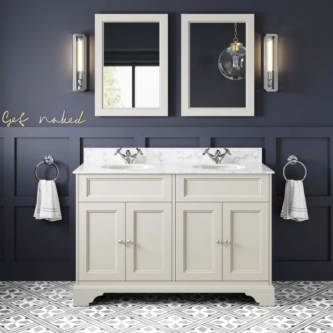 Lucia Chalk White Double Vanity with Marble Top & Undermount Basins 1200mm