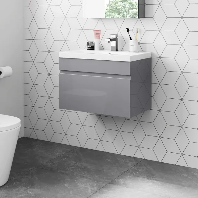 Trent Stone Grey Wall Hung Basin Drawer Vanity 600mm