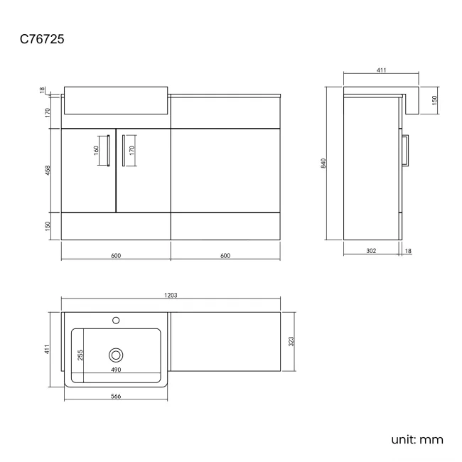 Harper Stone Grey Basin Vanity and Back To Wall Toilet Unit 1200mm