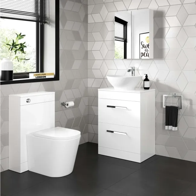 Avon Gloss White Vanity Drawer with Oval Counter Top Basin 600mm