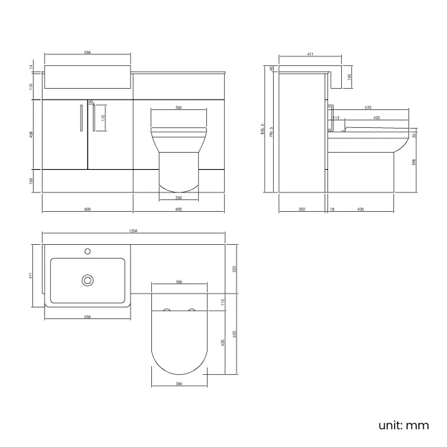 Harper Gloss White Combination Vanity Basin with Marble Top & Miami Toilet 1200mm