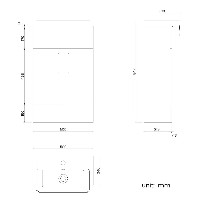 Harper Gloss White Vanity with Semi Recessed Basin 500mm