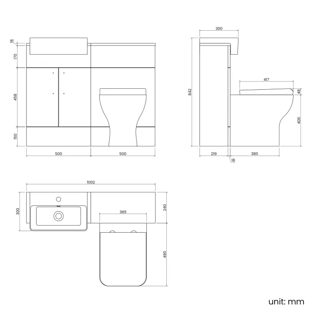 Harper Stone Grey Combination Vanity Basin & Atlanta Toilet 1000mm