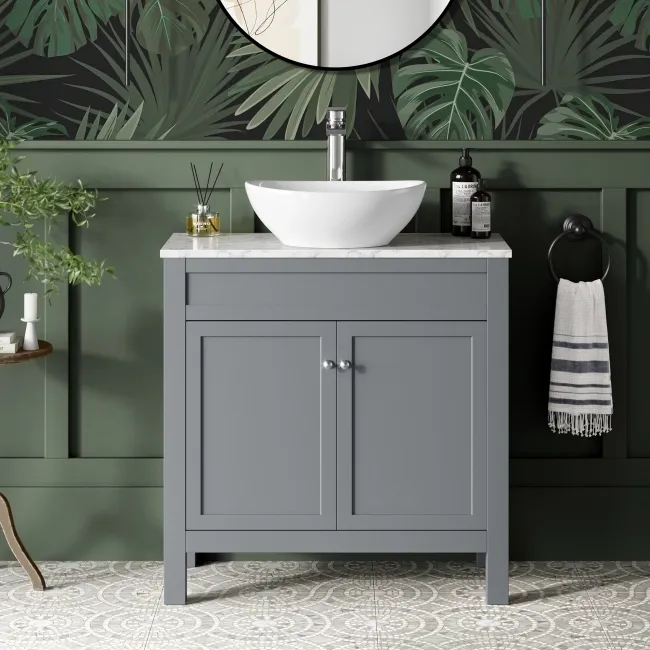 Bermuda Dove Grey Vanity with Marble Top & Oval Counter Top Basin 800mm