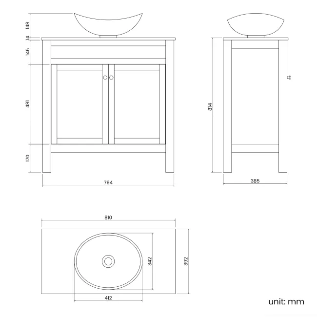 Bermuda Dove Grey Vanity with Marble Top & Oval Counter Top Basin 800mm