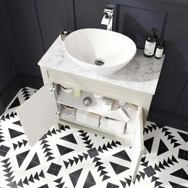 Bermuda Chalk White Vanity with Marble Top & Oval Counter Top Basin 800mm