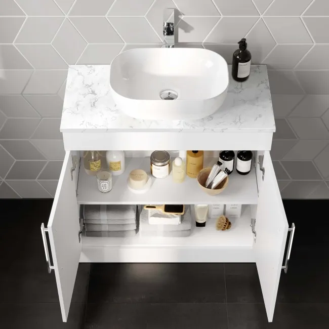 Avon Gloss White Cabinet with Marble Top 800mm - Excludes Counter Top Basin