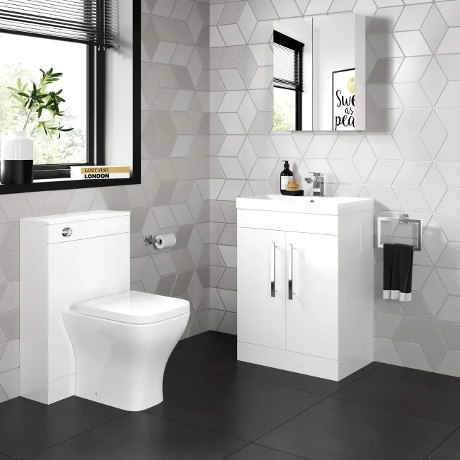 Avon & Trent Gloss White Slimline Back To Wall Unit and Atlanta Toilet