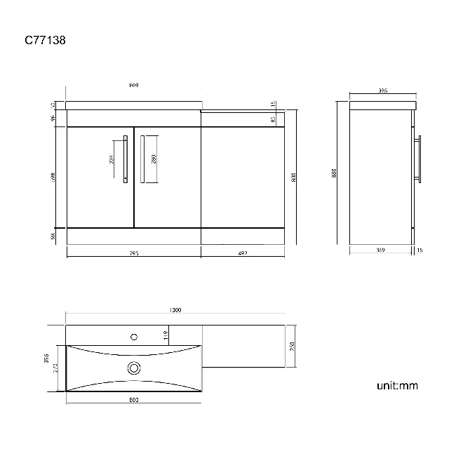 Avon Gloss White Basin Vanity and Back To Wall Unit 1300mm