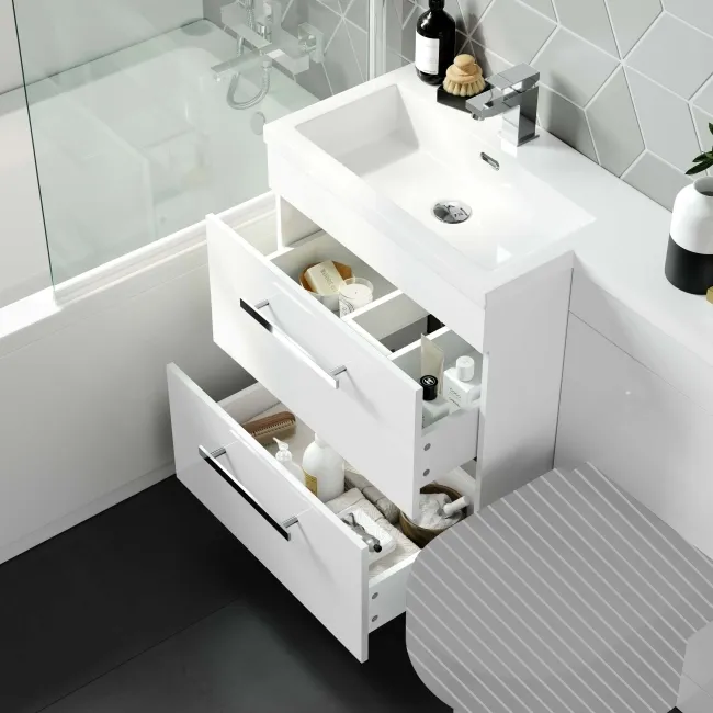 Avon Gloss White Basin Vanity Drawer and Back To Wall Unit 1100mm - Left Handed