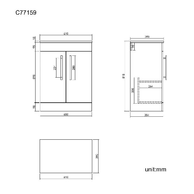 Avon Stone Grey Cabinet 600mm - Excludes Counter Top Basin
